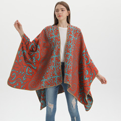 New Model Wholesale Women's Scarf Cloak Vintage Flame and Cloud Brocade Warm Open-Side Scarf Direct Supply Across Borders