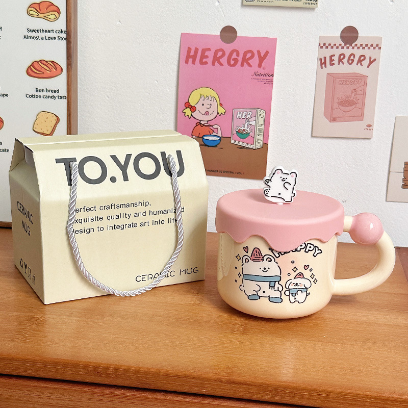 Líneas lindas para cachorros tazas de agua de cumpleaños regalo de mano tazas de cerámica de oficina tazas de café con tapa tazas de pareja