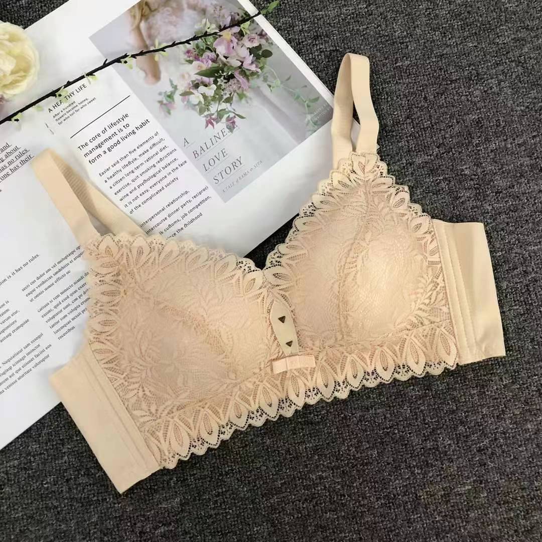 Nuevo sujetador de alta calidad de moda de encaje jacquard transpirable y cómodo ajuste lateral de pecho de tres filas de botones ropa interior para mujeres