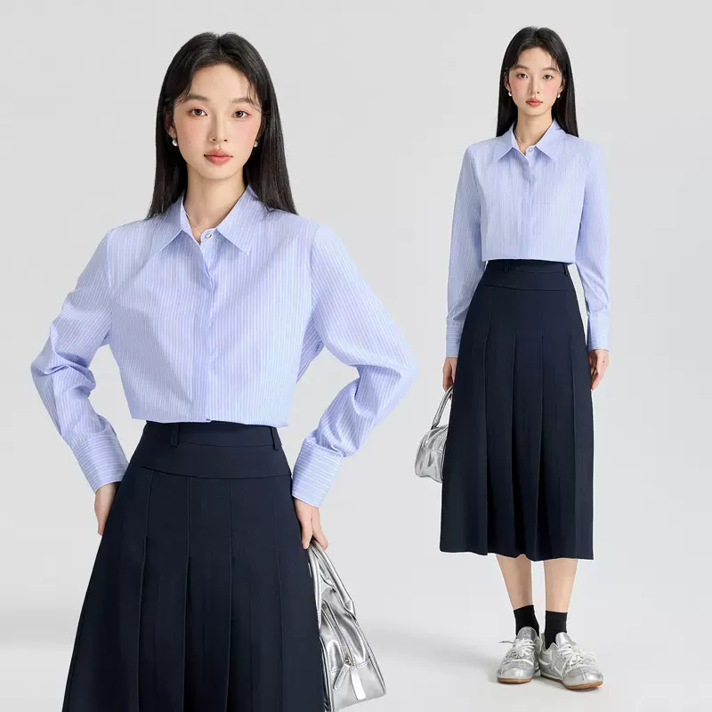 条纹衬衫女2026新款高级感大学生公考面试正装工作服职业衬衫套装