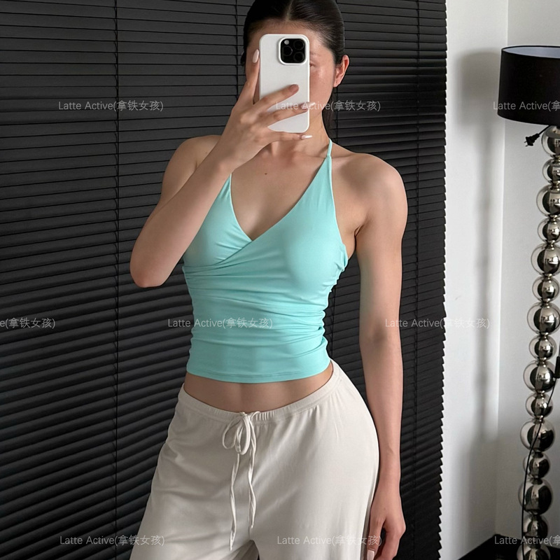 Latte Girl Slimming Halter Neck Tank Top Summer Push-Up Sports Slim Fit Solid Color Commuter Slimming Push-Up Top Latte Girl Slimming Halter Neck Tank Top Summer Push-Up Sports Slim Fit Solid Color Commuter Slimming Push-Up Top