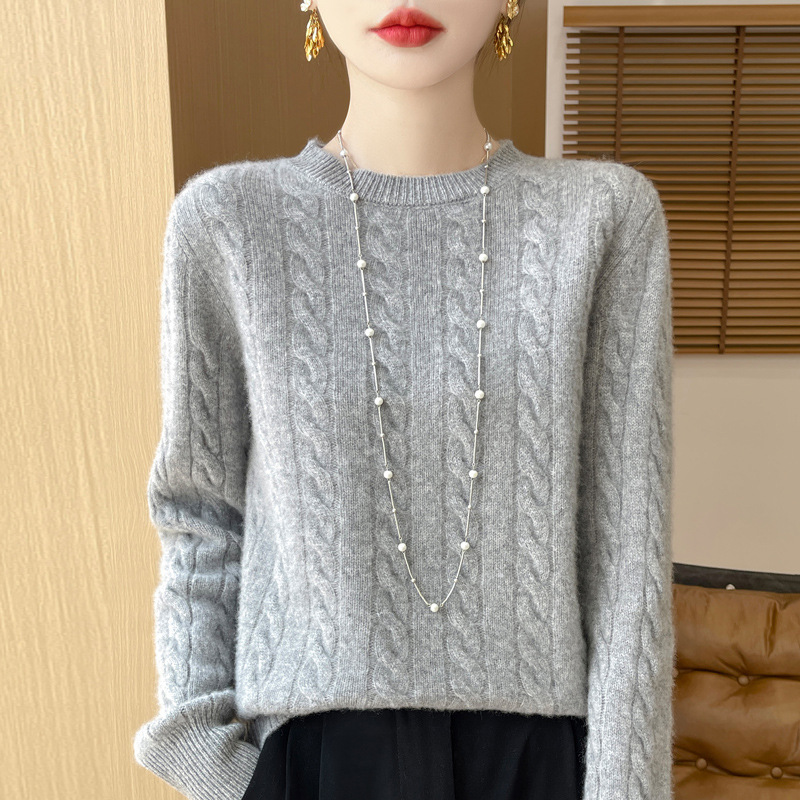 Suéter de lana pura suave suéter de cuello redondo de mujer torcedor otoño invierno alta sensación interior engrosado suelto jersey de punto nuevo