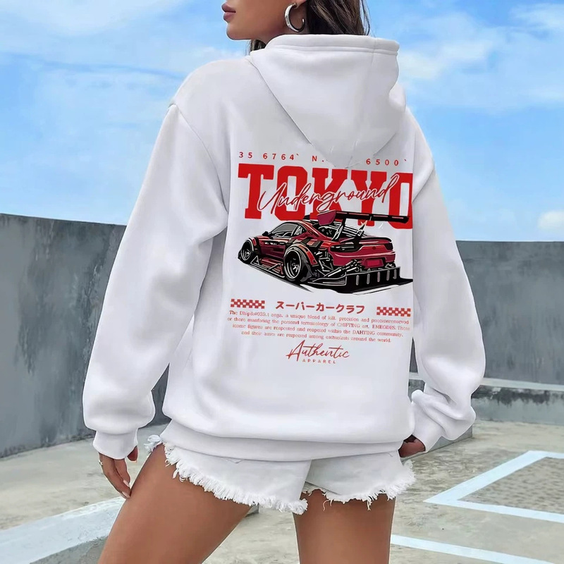 Cross-border European-style women's printed car-themed fashion hoodie, a new trendy and versatile top/jacket Cross-border European-style women's printed car-themed fashion hoodie, a new trendy and versatile top/jacket