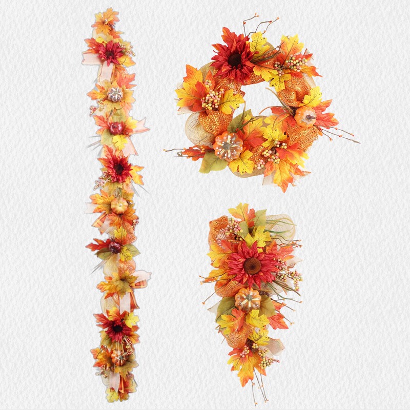 Amazon Hot Sale Thanksgiving Day Home Decorations Artificial Fake Leaves Maple Leaf Garment Autumn Simulation Maple Leaf Rattan