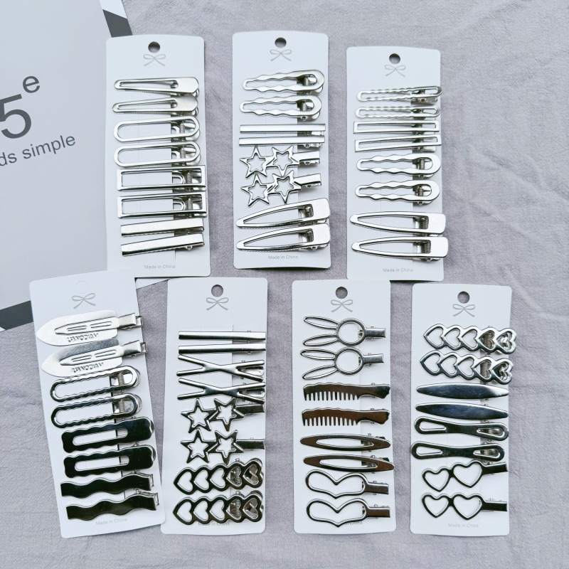 Metal Side Clip Cold Style Japanese Style Style Simple Girl Sweet Cool Daily Versatile Metal Wave Water Drop Clip Hair Clip Set