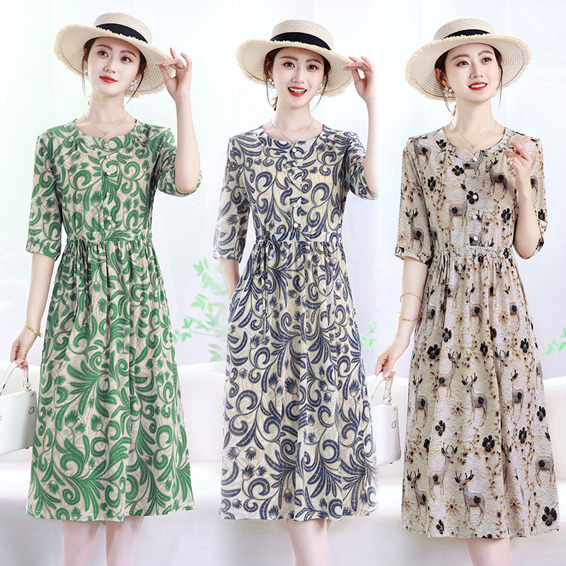 2025 New Summer Fashion Slimming and Stylish Age-Reducing Floral Mid-Sleeve Elegant Fashion Dress for Middle-Aged and Elderly Mothers