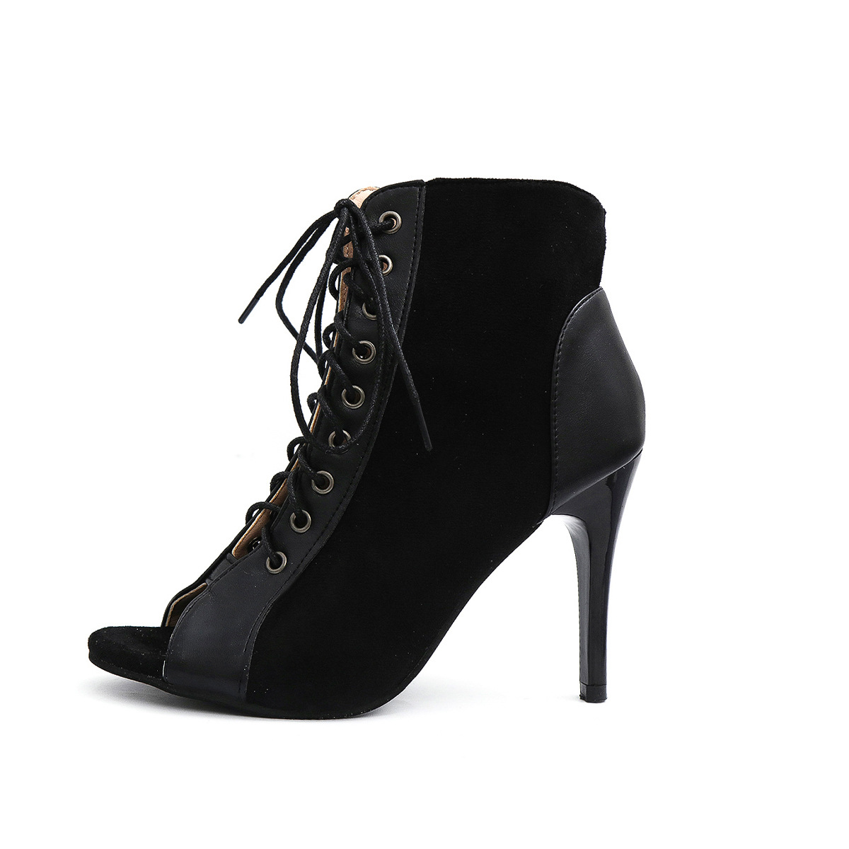 Botas Sandalias de Tacón Fino de Cuero PU con Diseño Calado y Cordones para Fiestas image 6