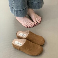 牛皮版~内增高厚底勃肯拖鞋女春秋新款森系复古坡跟包头半拖鞋子