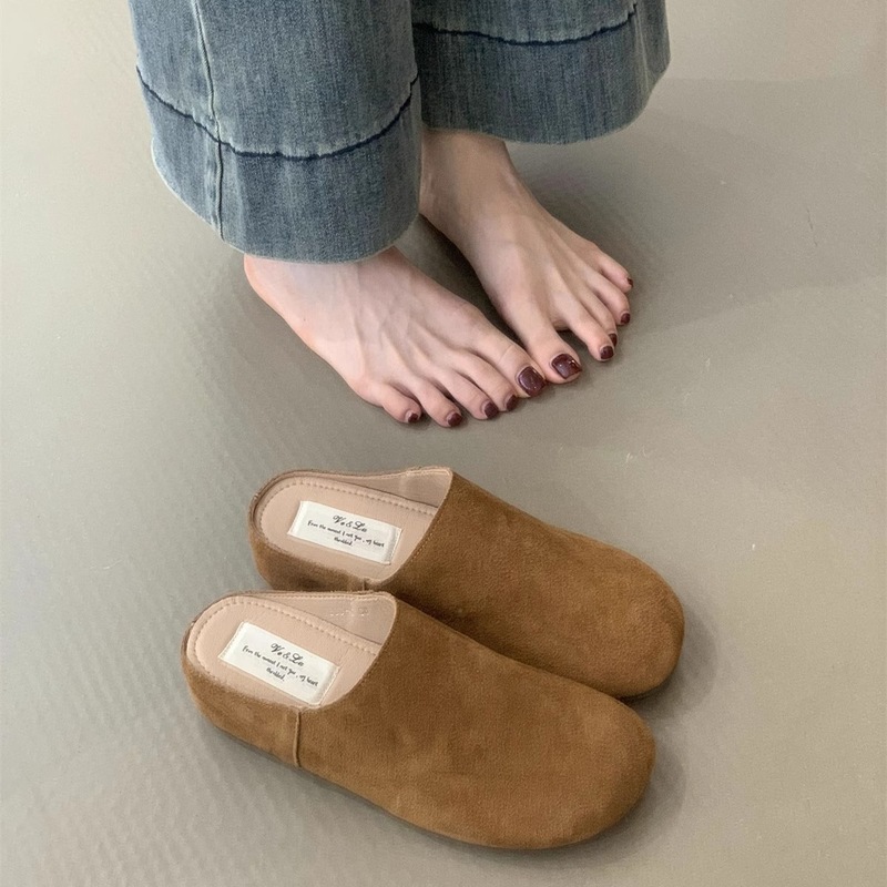 牛皮版~内增高厚底勃肯拖鞋女春秋新款森系复古坡跟包头半拖鞋子|undefined