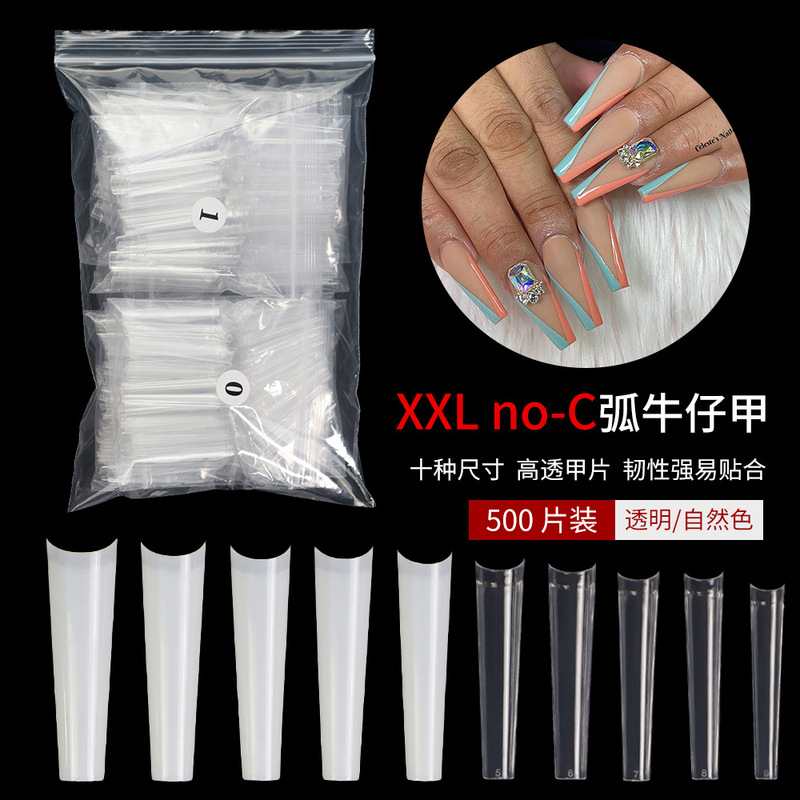 European and American Manicure Extended XXL Non-C Denim Nails 200 Pieces Boxed Seamless Transparent French Half-Stick Fake Nails Wholesale