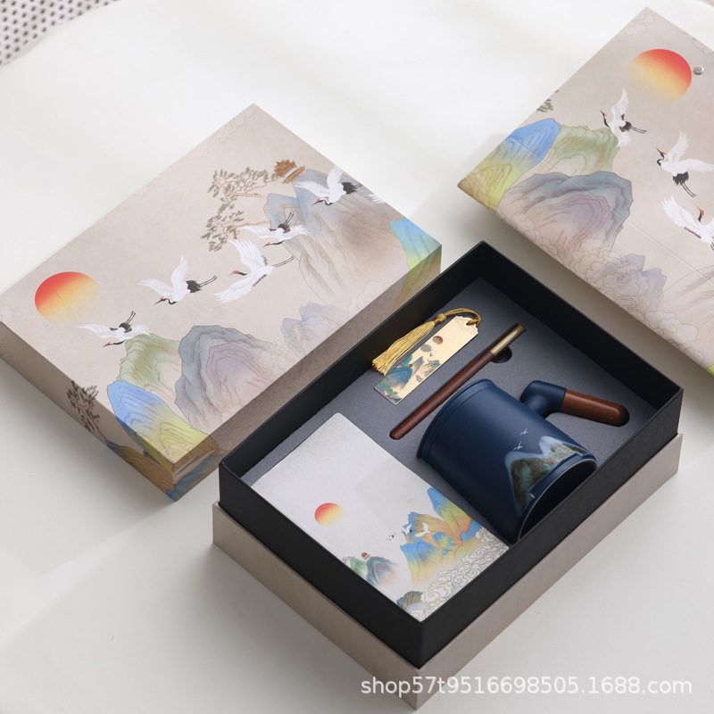 Taza de cerámica Jiangshan set de regalo de taza de marca de filtro de taza de agua de negocios de talla LOGO publicidad al por mayor