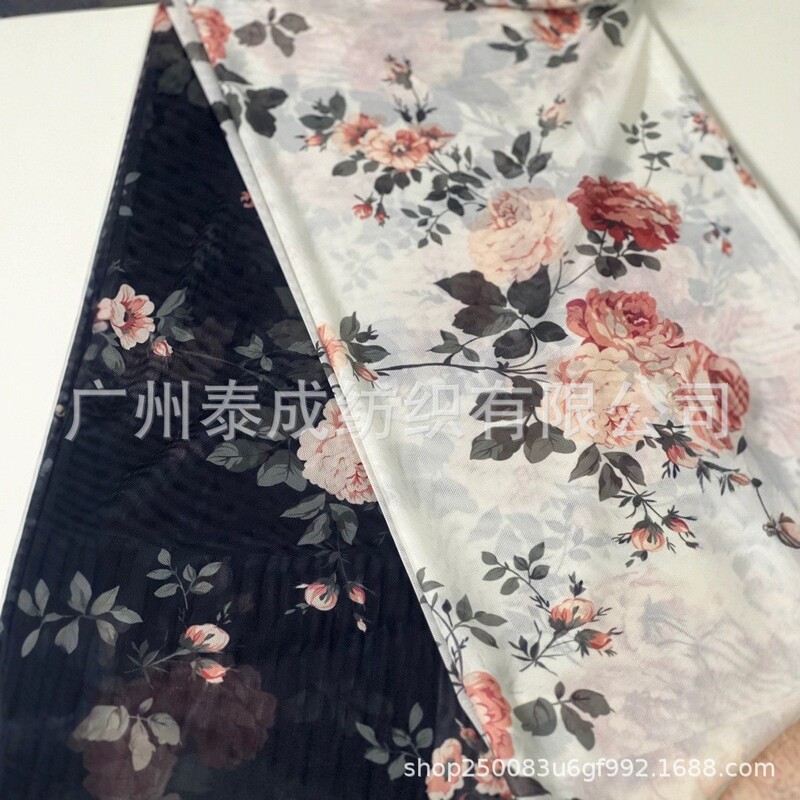 Polyamide Mesh Printed 40D Polyamide Stretch Printed Mesh Fabric Women's Underwear Top dress Fabric