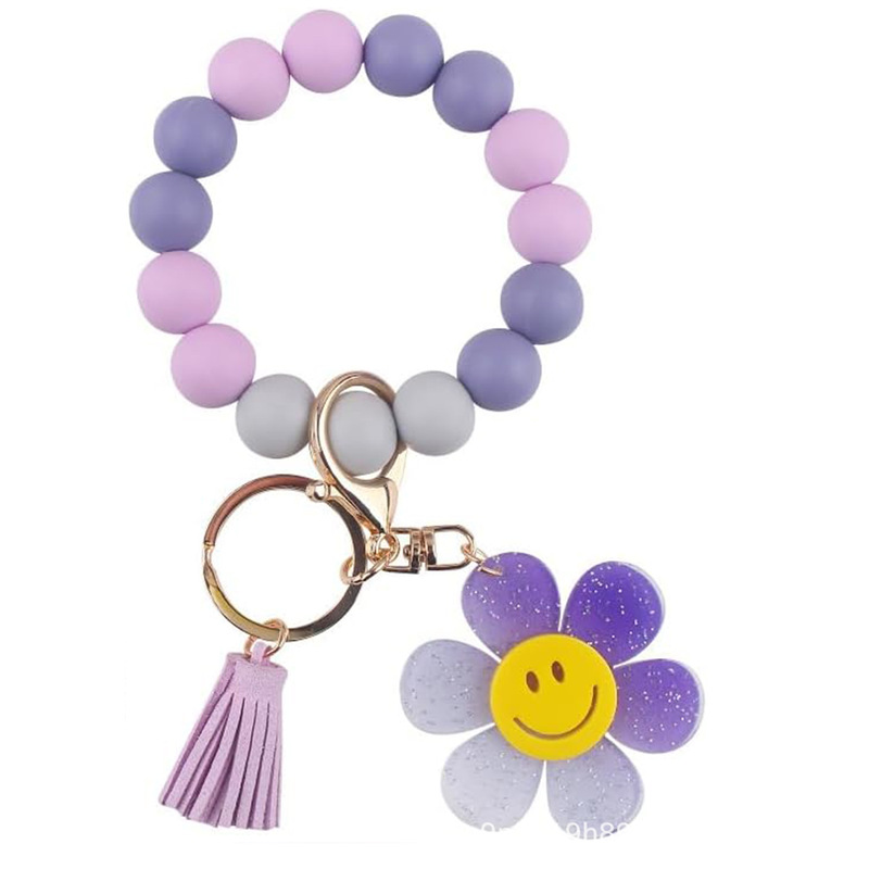 Silicone Bead Bracelet Popular on Amazon Sunflower Tassel Cross-Border Wrist Keychain Bag Pendant Phone Charm