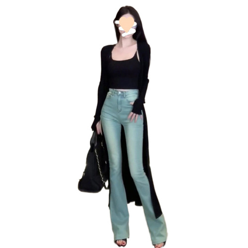 French Black Sheer Ice Silk Knit Collar Dress for Women - Summer Fitted Slimming Elegant High Slit Hip-Length Dress