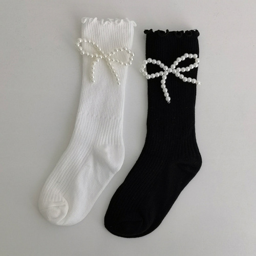 2 pair Pearl girls socks cute Japanese children's tube socks spring and autumn girls JK singer host ballet lace pile socks Lolita princess socks