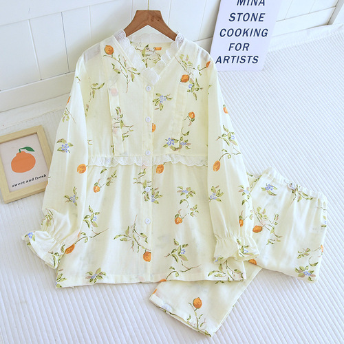 A variety of plus-size double-layer gauze confinement clothing for pregnant women after delivery 200 pounds of double-layer cotton gauze maternity suit in one piece