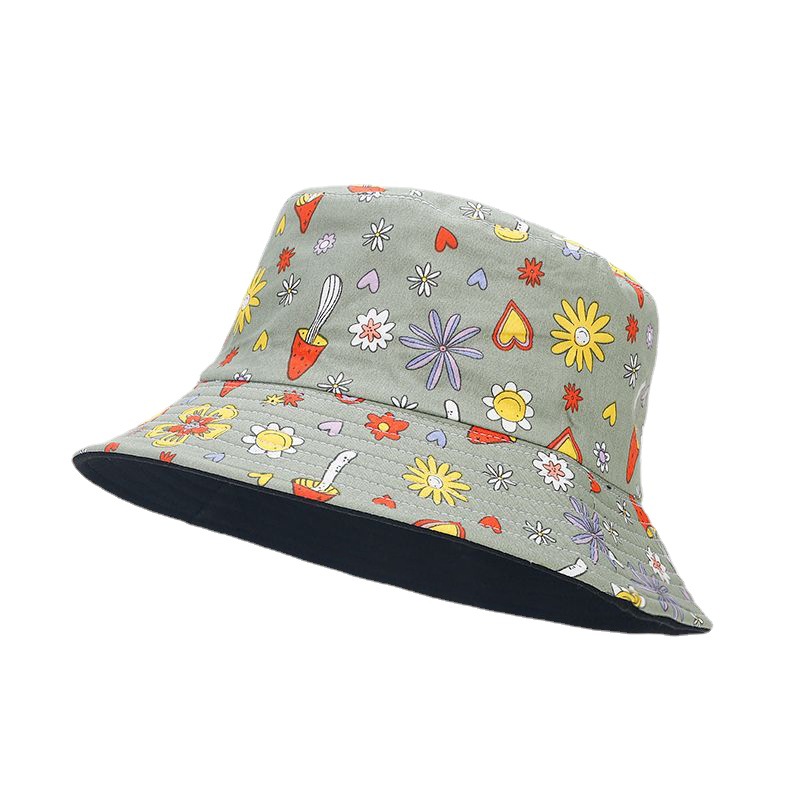 INS nuevo lindo patrón de setas de flores pequeñas sombrero de pescador impreso completo femenino verano artístico fresco todo fósforo sombrero de lavabo de doble cara image 7