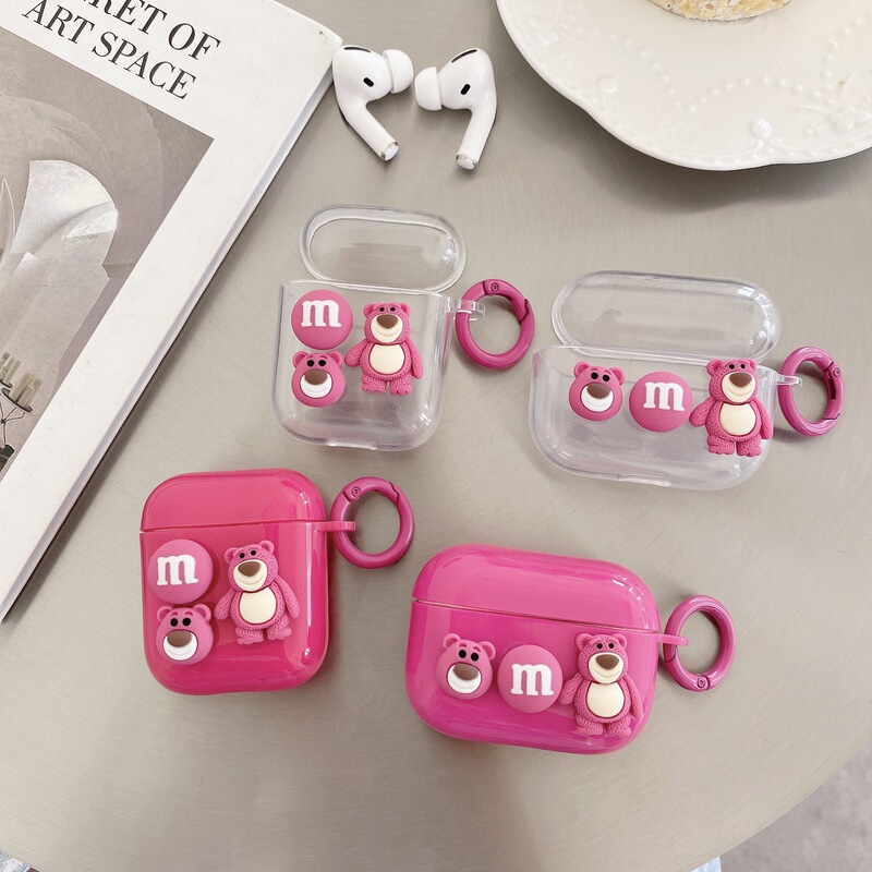 Cute Strawberry Bear Apple Pro2 Generation Bluetooth Headphone Set for Apple AirPods 4 Generation Cartoon Soft Shell 3 Generation Cute Strawberry Bear Apple Pro2 Generation Bluetooth Headphone Set for Apple AirPods 4 Generation Cartoon Soft Shell 3 Generation