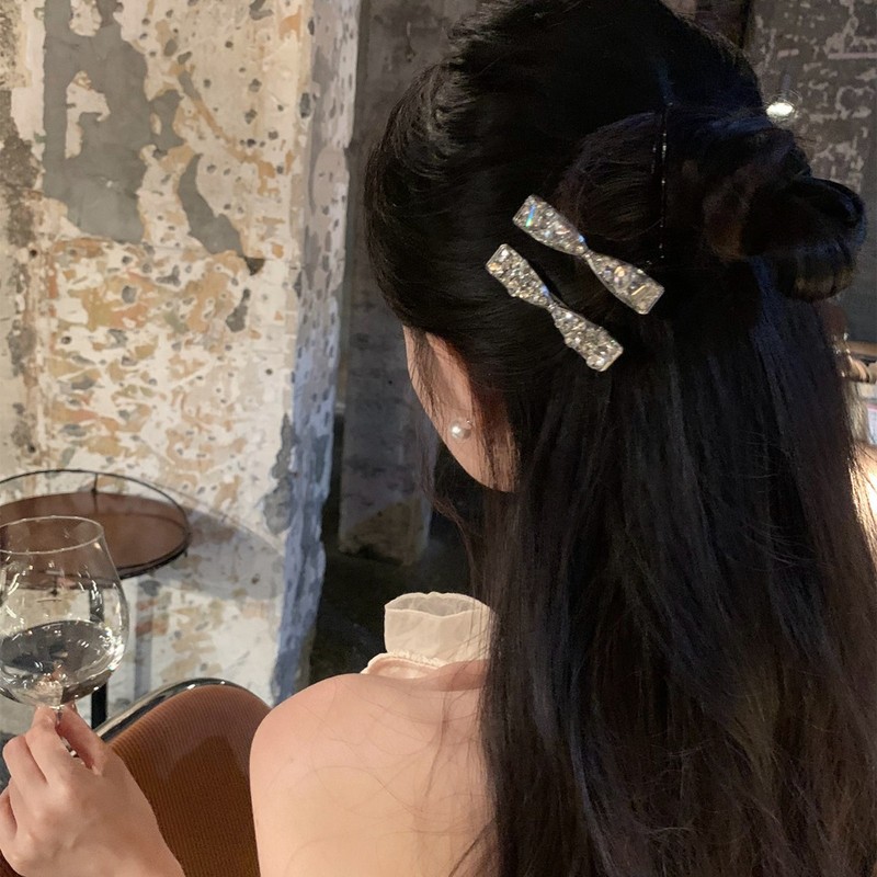 爆闪锆石蝴蝶结发夹女精致侧边夹高级感发卡前额刘海夹头饰发饰|undefined