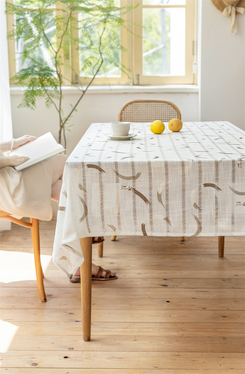 INS Rechteckige Tischdecke aus Vollpolyester, Jacquard-Druck, hohl, geometrisch gestreift, mit Quasten, für Couchtisch und Esstisch_voghion.com