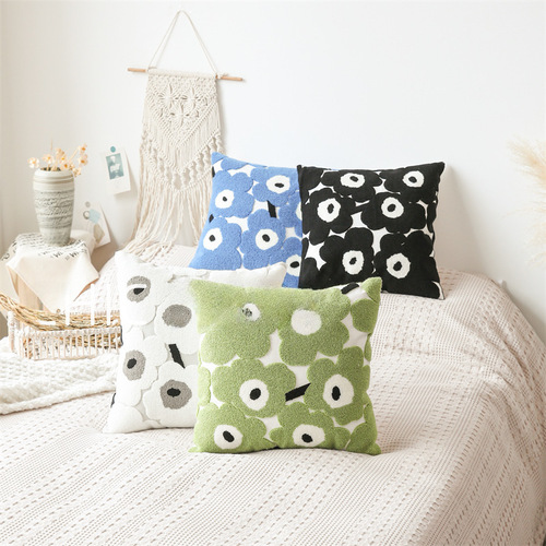 Nordic cotton towel embroidered cushion cover, INS style, hibiscus flower, balcony window bedside, hotel sofa cushion pad set, wholesale