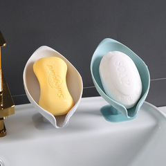 New Leaf-Shaped Suction Cup Drain Soap Dish, Wall-Mounted Bathroom Soap Holder without Drilling