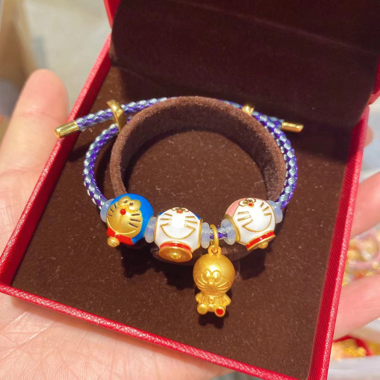 Enameled Doraemon Jingle Cat Transfer Beads Bracelet Bracelet Large Hole Beads Cute Beads DIY Jewelry Accessories