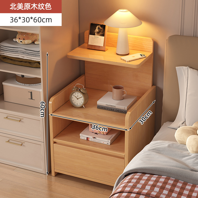 Mesa de cabezal de cama lado armario pequeño creativo estante del dormitorio doméstico de alquiler de habitaciones de madera sólida pierna de la cama armario de almacenamiento