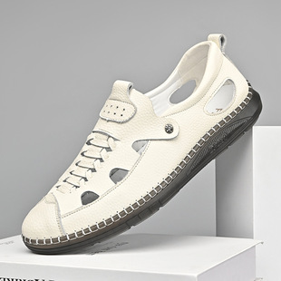 Roman Sandals Hand-stitched Outdoor Leg Leather Sandals Men's Trendy Summer 2025 New Men's Shoes Hollow-out Leather Shoes