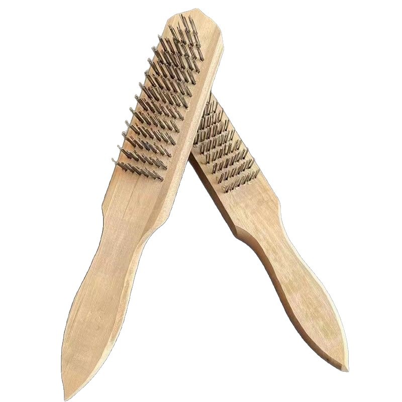 Raspado de escamas de pescado artefacto mango de madera cepillo de alambre de acero limpieza pulido general Wenwan base cepillo de limpieza eliminación de óxido de metal