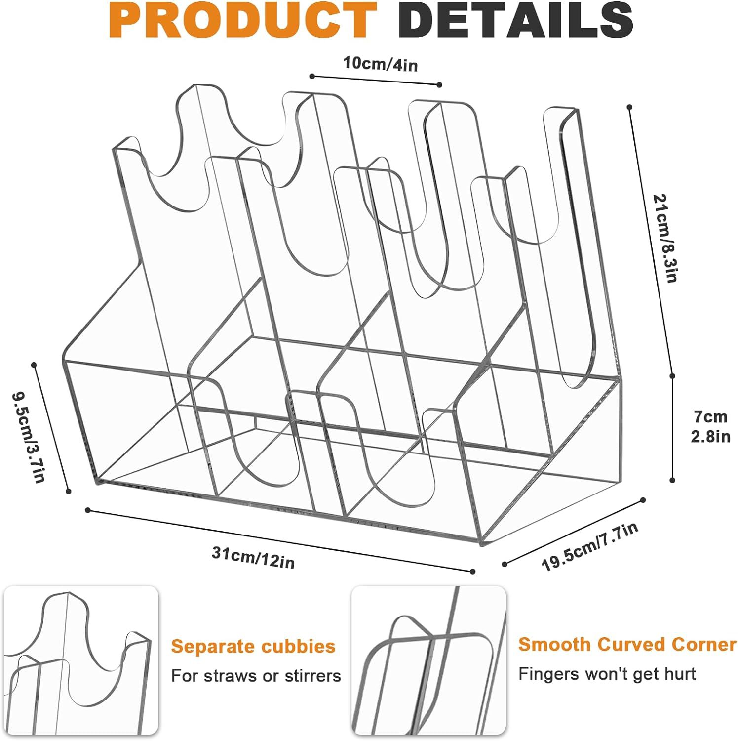 透明亚克力咖啡杯和盖架组织者调味品搅拌器甜味剂餐巾纸杯分配器