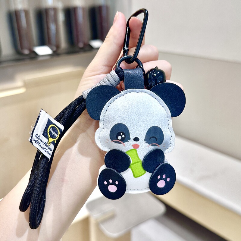 可爱皮革熊猫钥匙扣可爱卡通创意抱竹皮质轻奢情侣包包挂件小礼品|undefined