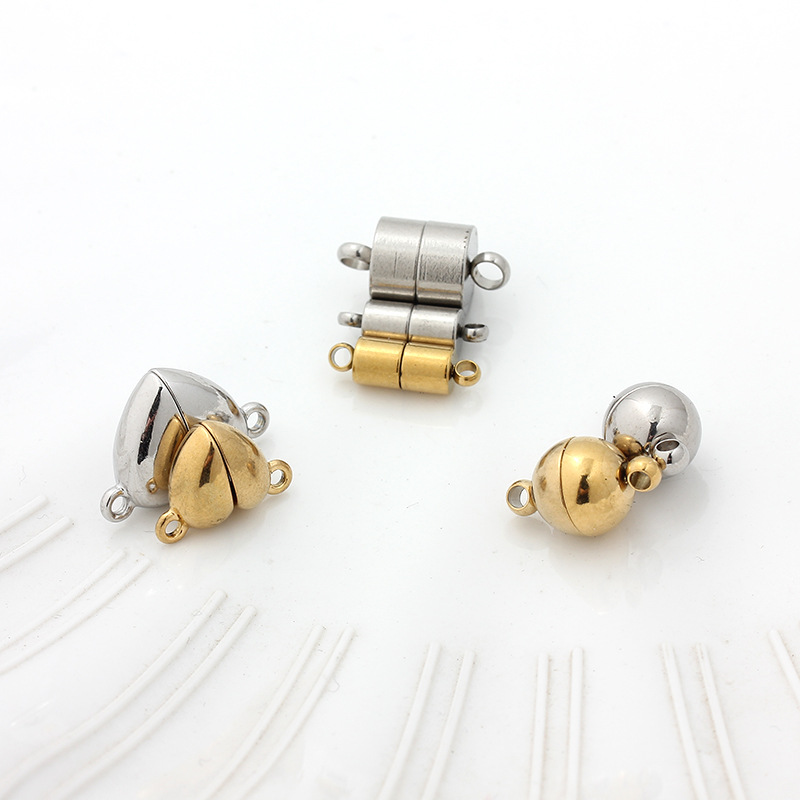 钛钢不锈钢18K金圆磁扣扁磁性扣爱心磁吸扣项链扣头DIY配件国风