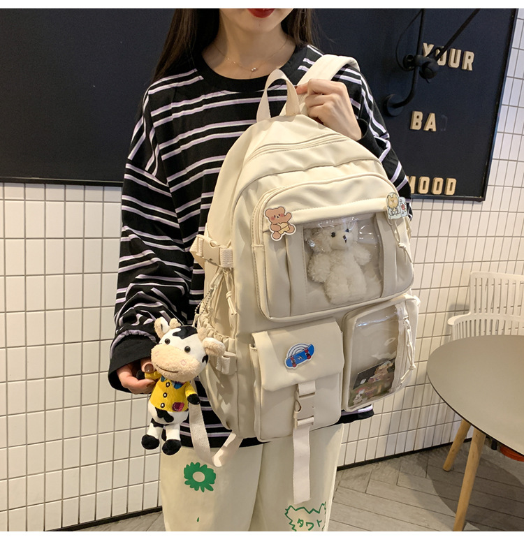 637g Weight Polyester Lining Material Zipper Closure Type School Occasion Nylon Material Solid Color Pattern Women'S Gender Square Shape White, Pink, Green, Blue, Black Color Large Size Wholesale Large Capacity Bear Backpack Nihaojewelry 27