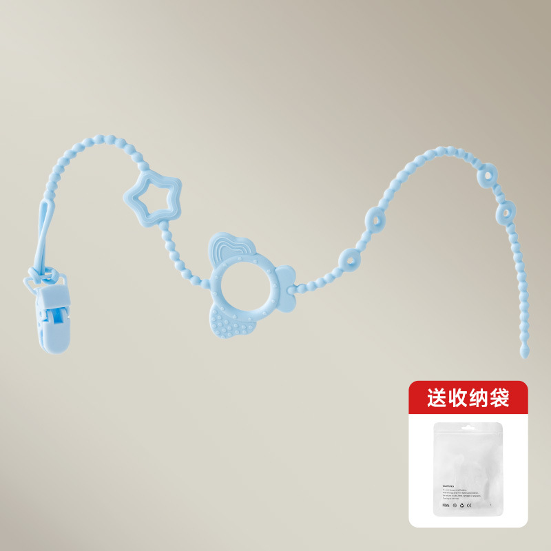 Cadena de goma de dente para bebés, tetina de silicona, tetina de cadena, botón de abrazadera para juguetes para bebés, palillos de dientes, tetina