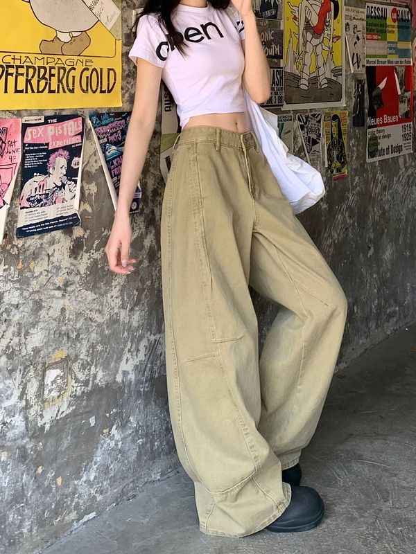高腰阔腿女式牛仔裤女款宽松慵懒牛仔阔腿裤女垂感显瘦长裤子女款|undefined