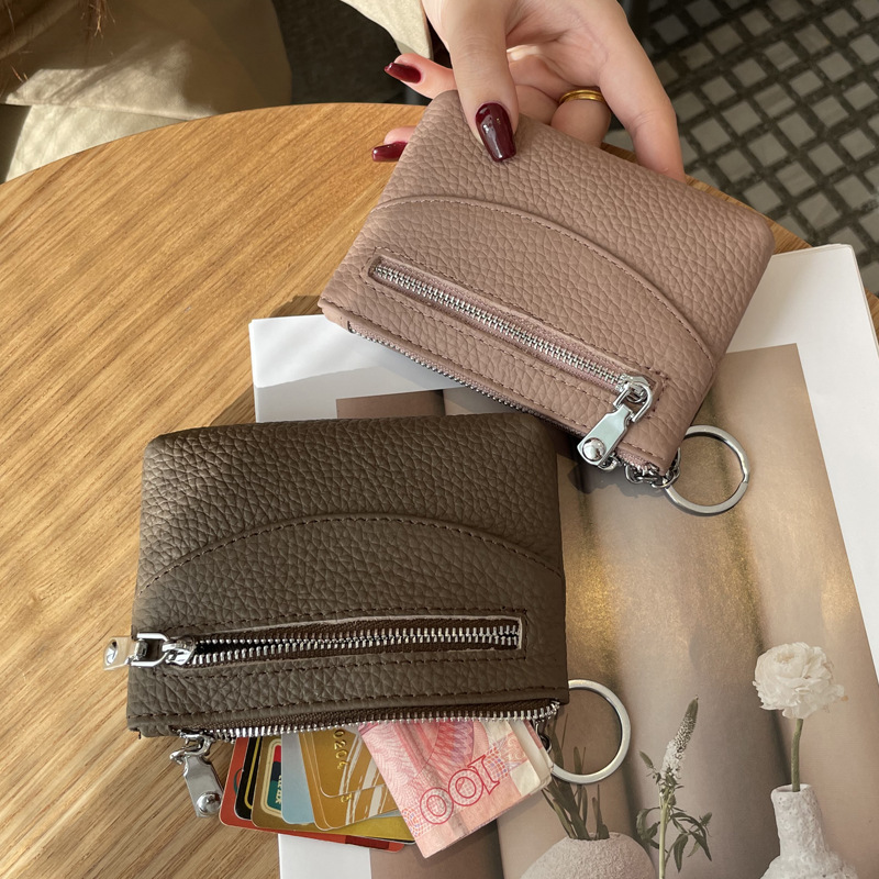 Genuine Leather Coin Purse Women's Short Compact Thin Zipper Coin Bag New First Layer Cowhide Coin Key Storage