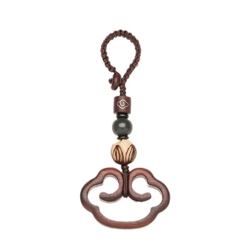 Sandalwood car key pendant, auspicious and wishful lock, handmade rosewood auspicious cloud keychain, creative gift for men and women