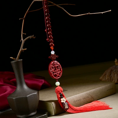 Car hanging Safe Car Pendant Purple Gold - safe-car-hanging-rosewood-beads-single-red-tassel-style-low-content