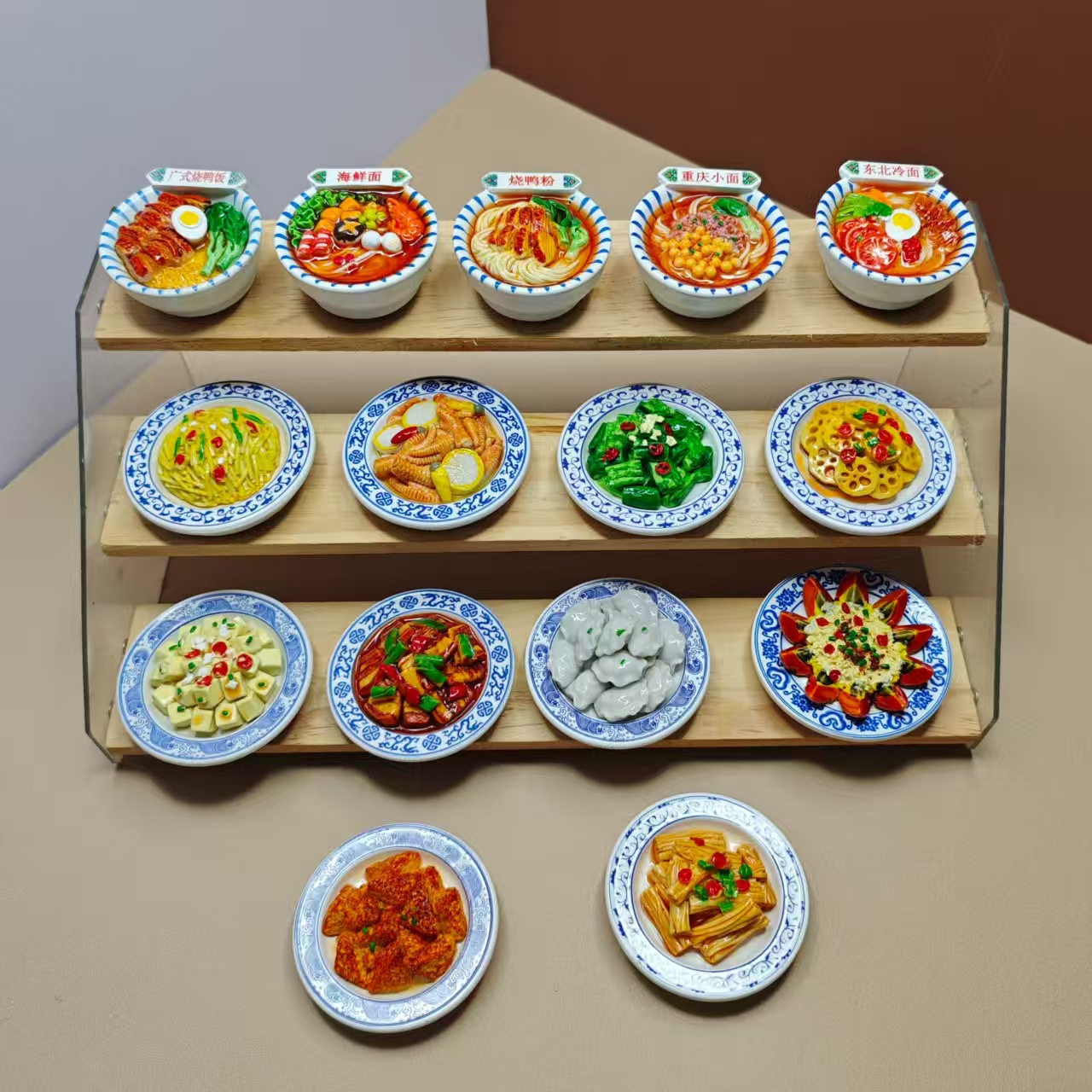 新款树脂食物冰箱贴青花瓷中国菜带磁铁磁吸贴食玩摆件文创东北