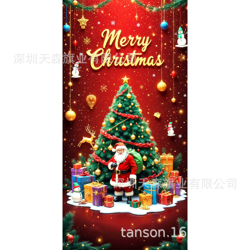 跨境新款热卖圣诞节门帘圣诞老人门盖节日装饰旗帜户外拍照背景布|undefined
