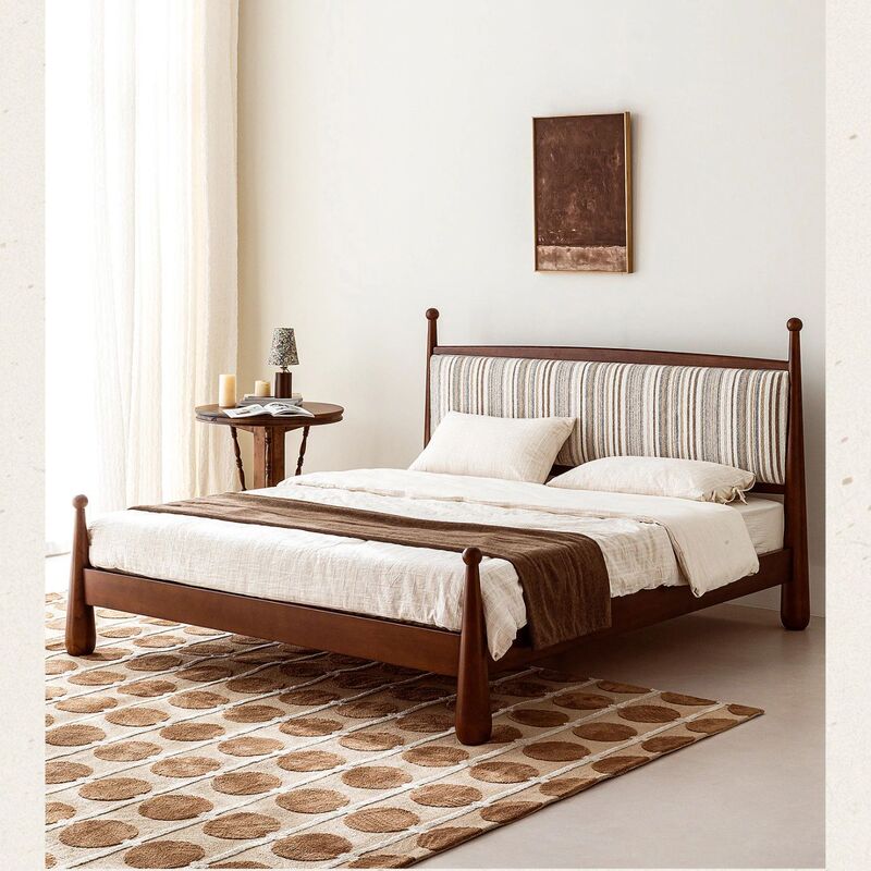 Medieval-Style French-Style Princess Bed, Double-Sided Rotatable, Vintage Fabric Bedroom Solid Wood Bed, 1.8m Double Beds Medieval-Style French-Style Princess Bed, Double-Sided Rotatable, Vintage Fabric Bedroom Solid Wood Bed, 1.8m Double Beds
