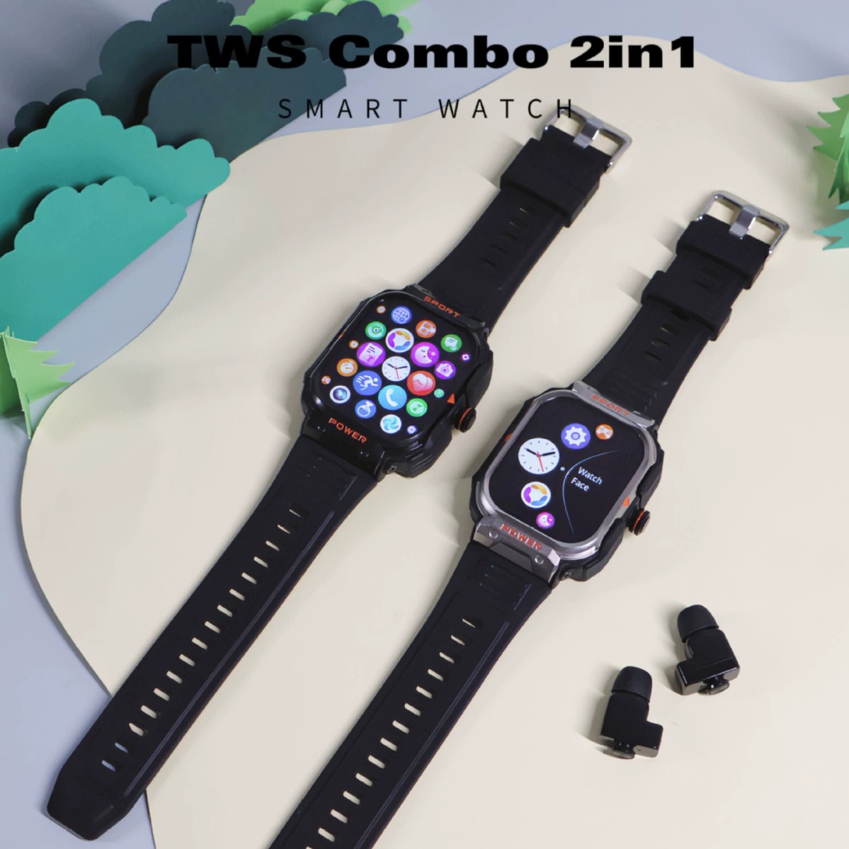 Headphones for adults protected from dust, water and shock, bracelet, sports men's watch, 2 in 1, bluetooth, tracks heartbeat