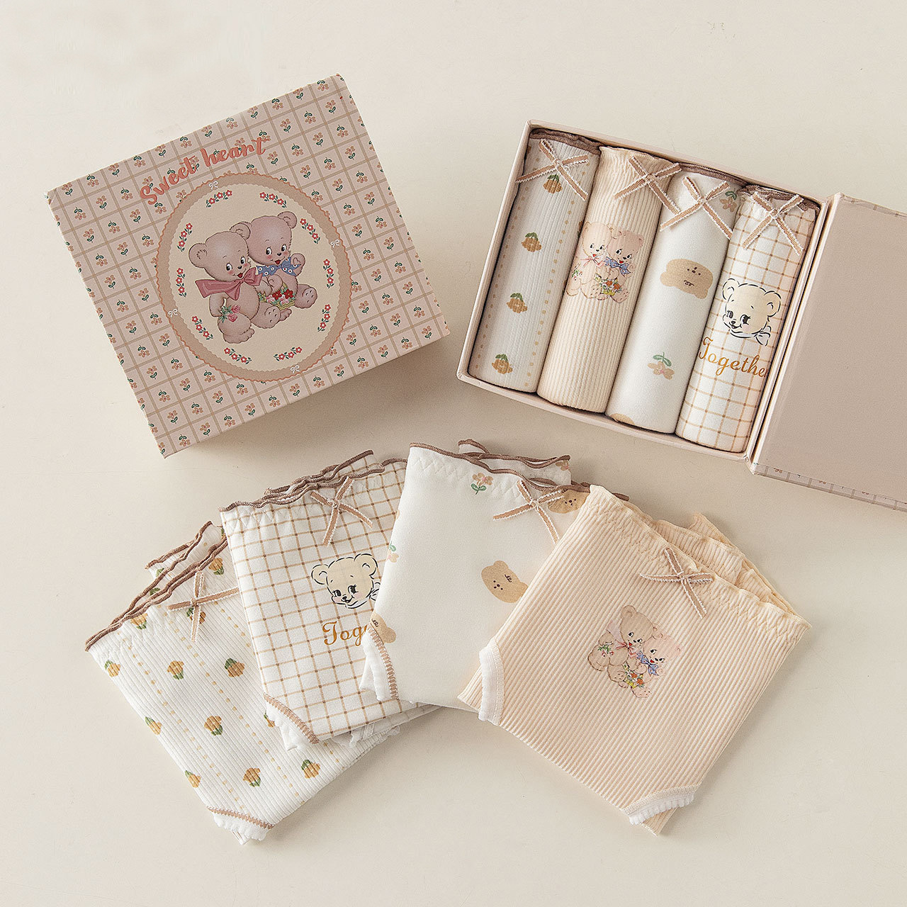 Gift Box Underwear Women's 4 Boxed Women's Shorts Mid-Waist Cotton Crotch Cartoon Breathable Briefs