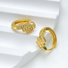 欧美跨境波浪小耳圈镶水钻真空镀18K圆圈女耳环轻奢高级感小众