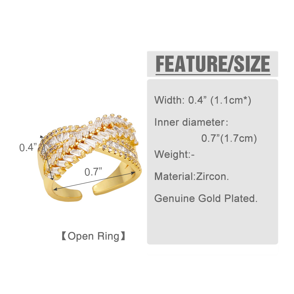 Fashion Solid Color Copper Open Ring Plating Inlay Zircon Copper Rings