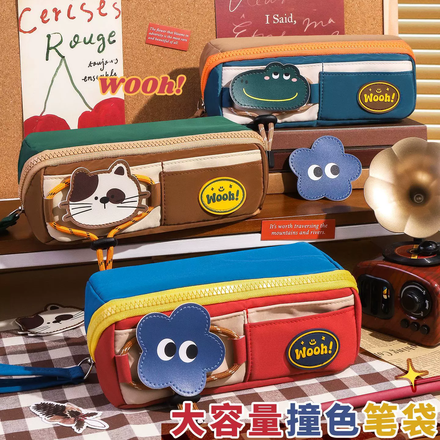 可爱猫咪笔袋8层大容量学生铅笔盒高颜值简约学生文具收纳袋笔袋