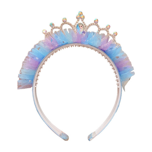 Children's Headband Princess Elsa Mesh Crown Hair Clip Girls' Frozen Non-Slip Hair Accessories Anti-Hair Damage Headwear