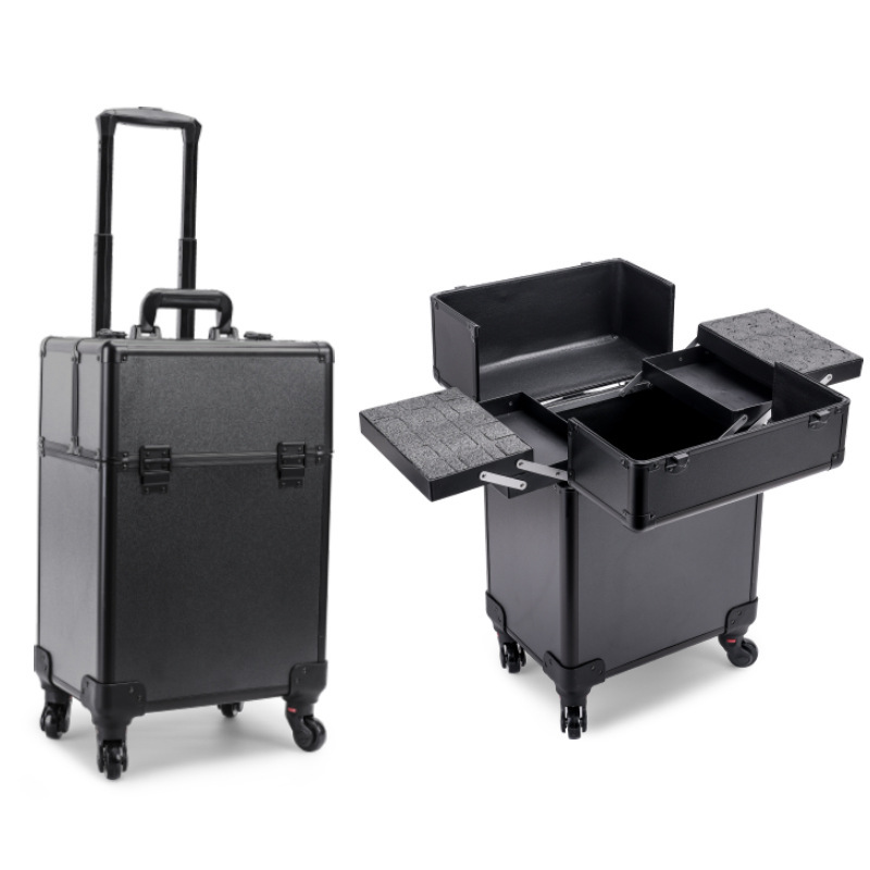 Caja especializada de aleación de aluminio Caja de herramientas de gran capacidad Caja de maquillaje Caja de almacenamiento multifuncional Caja de herramientas de manicura