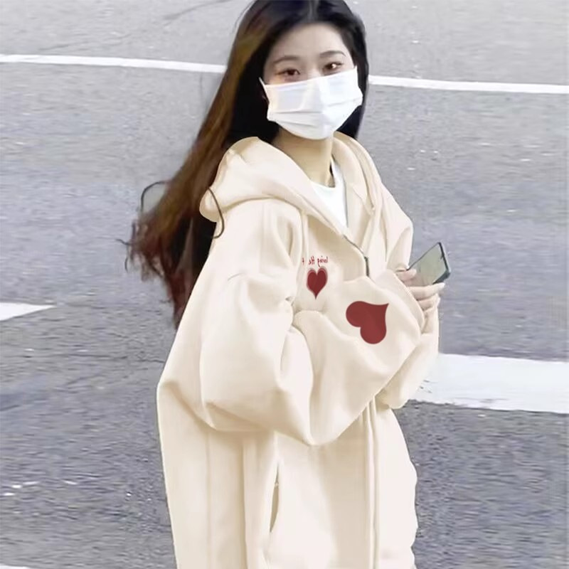 山东即墨卫衣连帽外套女2025新款早秋宽松慵懒风韩系甜美显瘦开衫|undefined